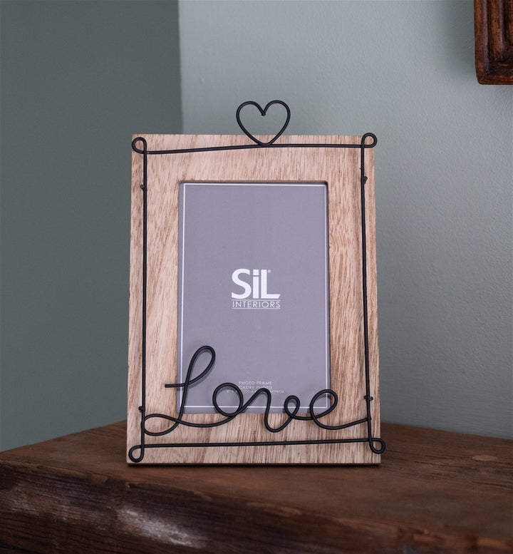 Wooden Photo Frame with Black Wire Love Script 4x6" - Smiddy Furniture-2