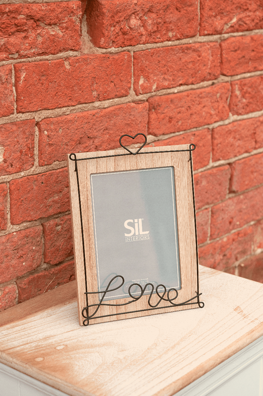 Wooden Photo Frame with Black Wire Love Script 4x6" - Smiddy Furniture-3