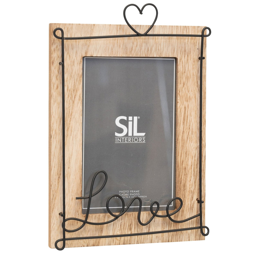 Wooden Photo Frame with Black Wire Love Script 4x6" - Smiddy Furniture-1