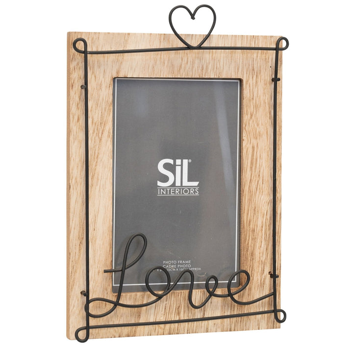 Wooden Photo Frame with Black Wire Love Script 4x6" - Smiddy Furniture-1