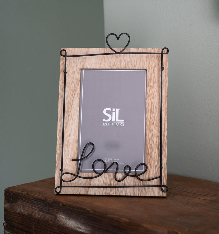 Wooden Photo Frame with Black Wire Love Script 5x7" - Smiddy Furniture-2