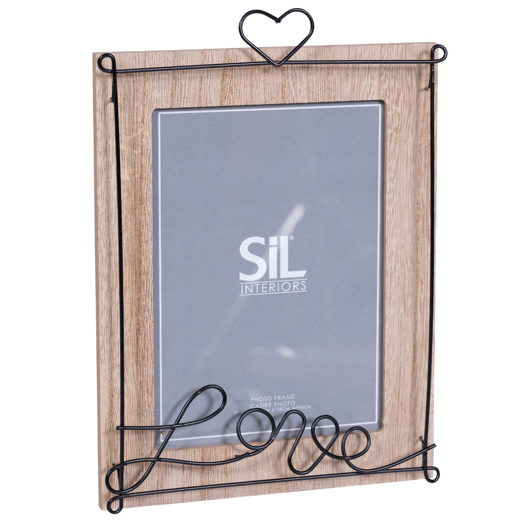 Wooden Photo Frame with Black Wire Love Script 5x7" - Smiddy Furniture-1