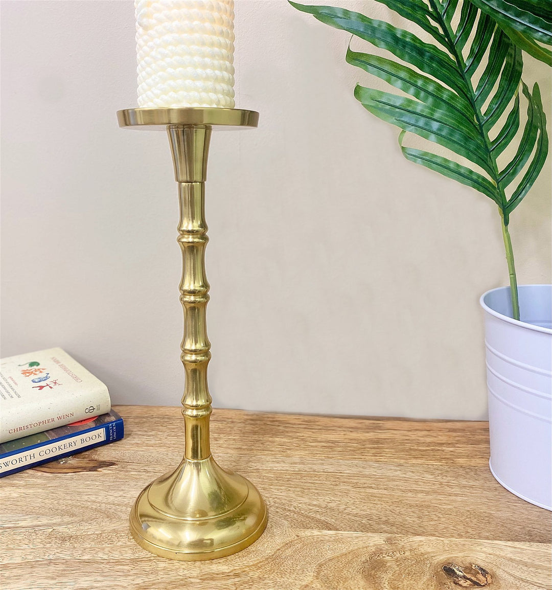 Gold Pillar Candlestick Large - Smiddy Furniture-2
