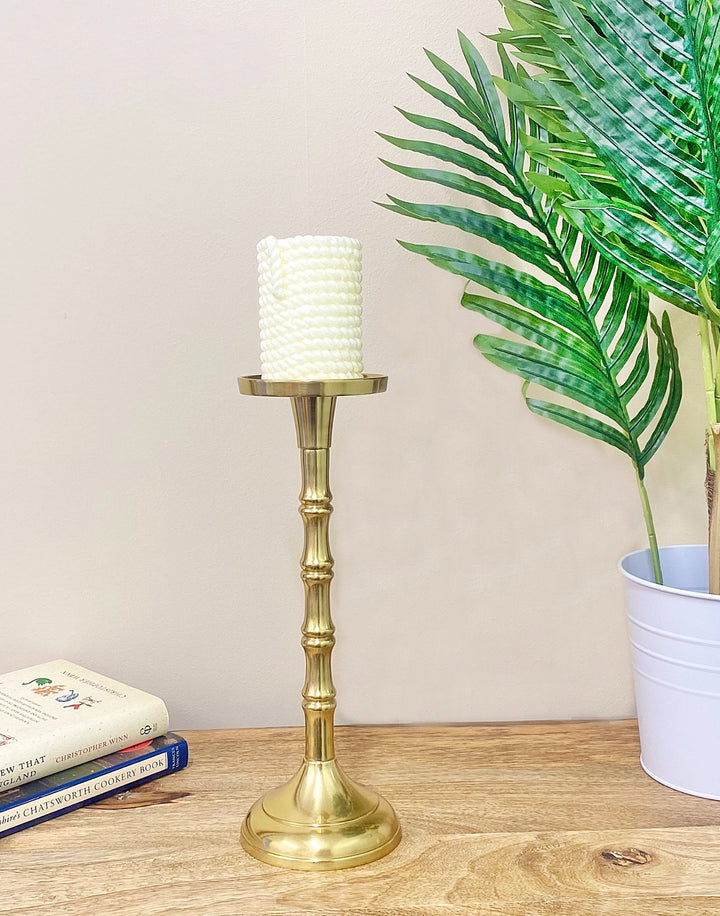 Gold Pillar Candlestick Large - Smiddy Furniture-3