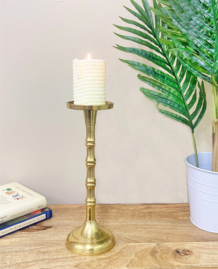 Gold Pillar Candlestick Large - Smiddy Furniture-4