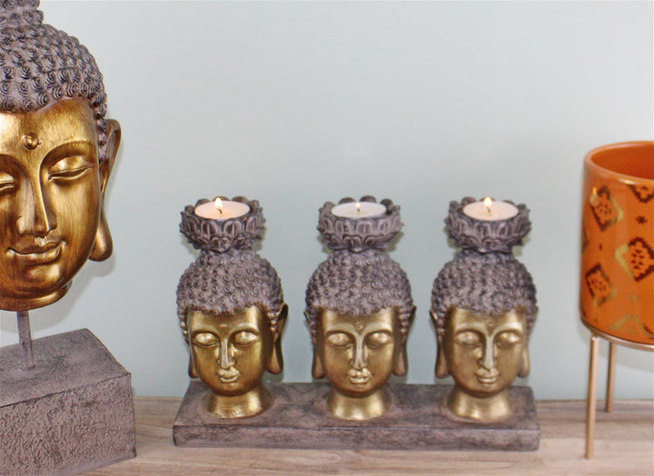 Triple Candle Holder, Buddha Design - Smiddy Furniture-4
