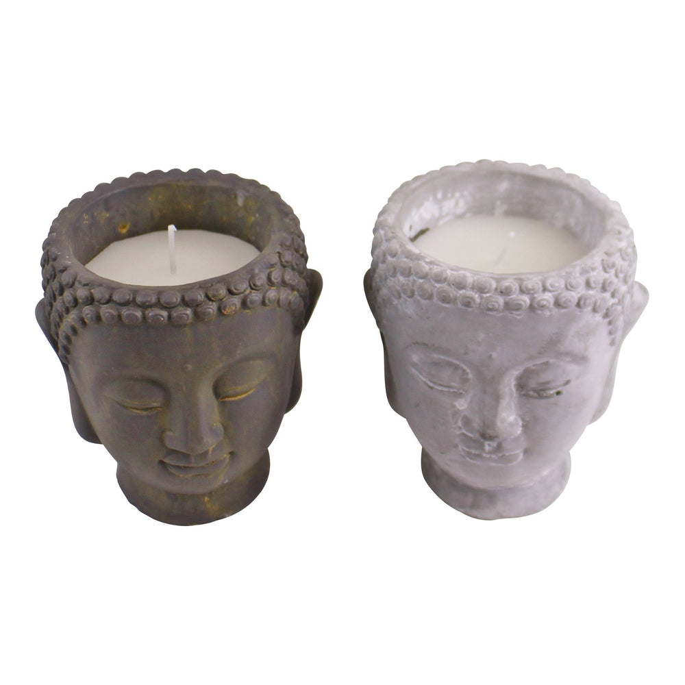 Set of 2 Medium Cement Buddha Design Candles - Smiddy Furniture-2