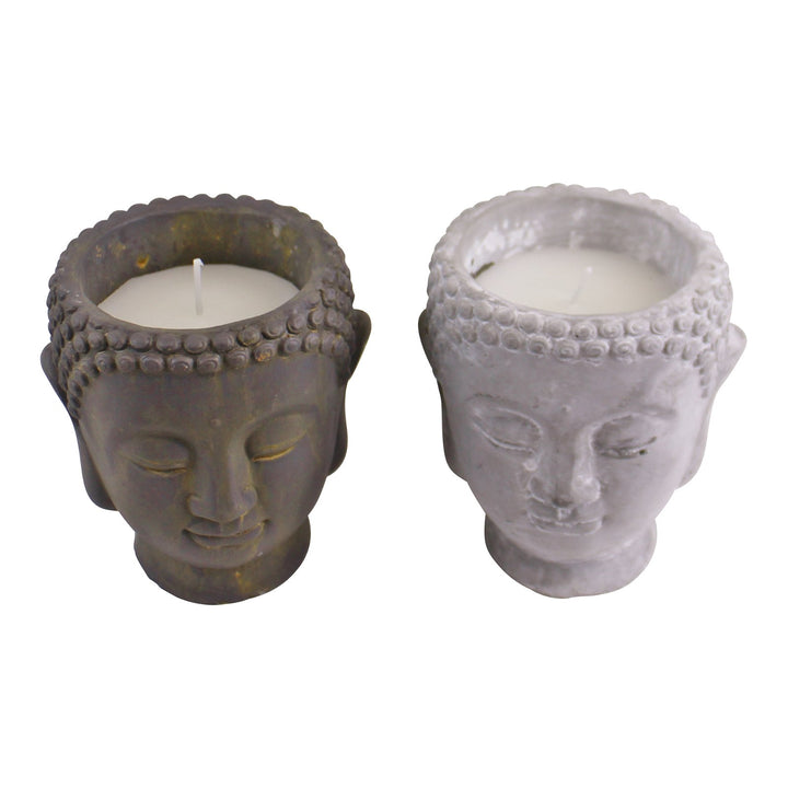 Set of 2 Medium Cement Buddha Design Candles - Smiddy Furniture-2