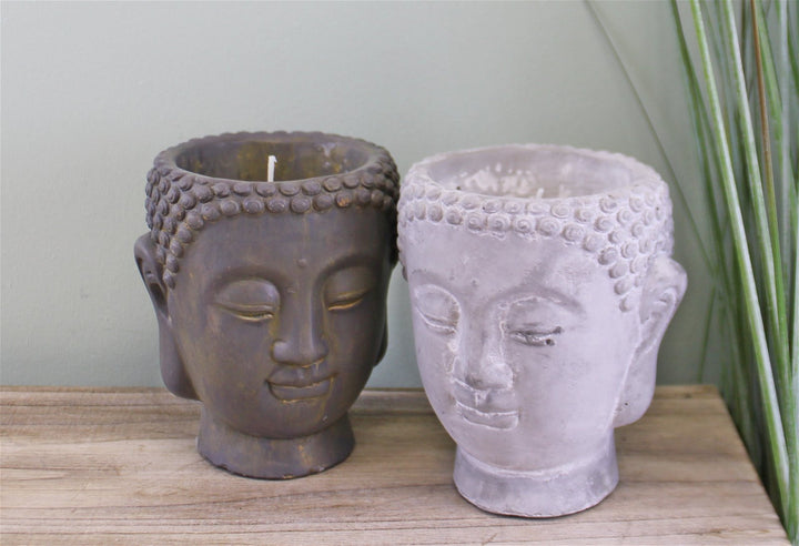 Set of 2 Medium Cement Buddha Design Candles - Smiddy Furniture-3