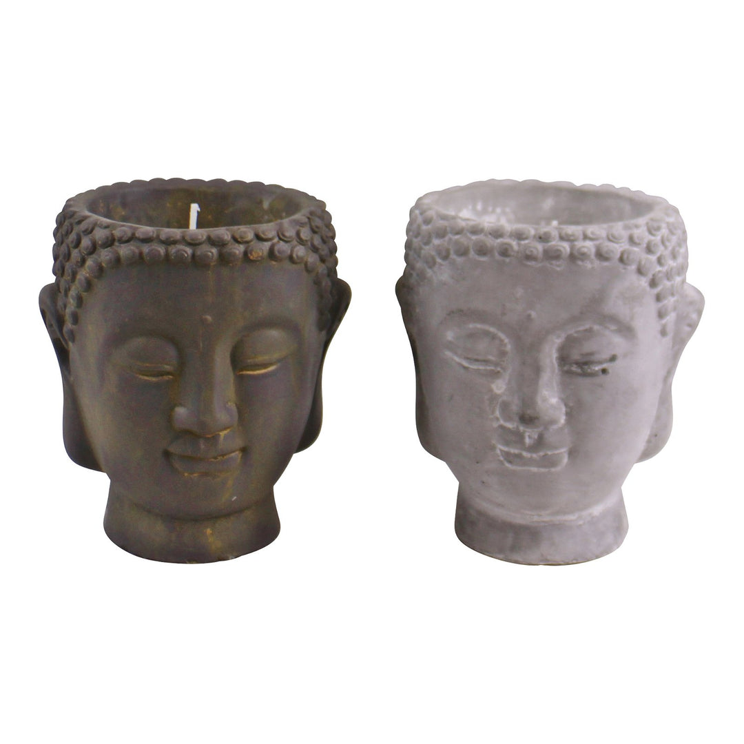 Set of 2 Medium Cement Buddha Design Candles - Smiddy Furniture-1