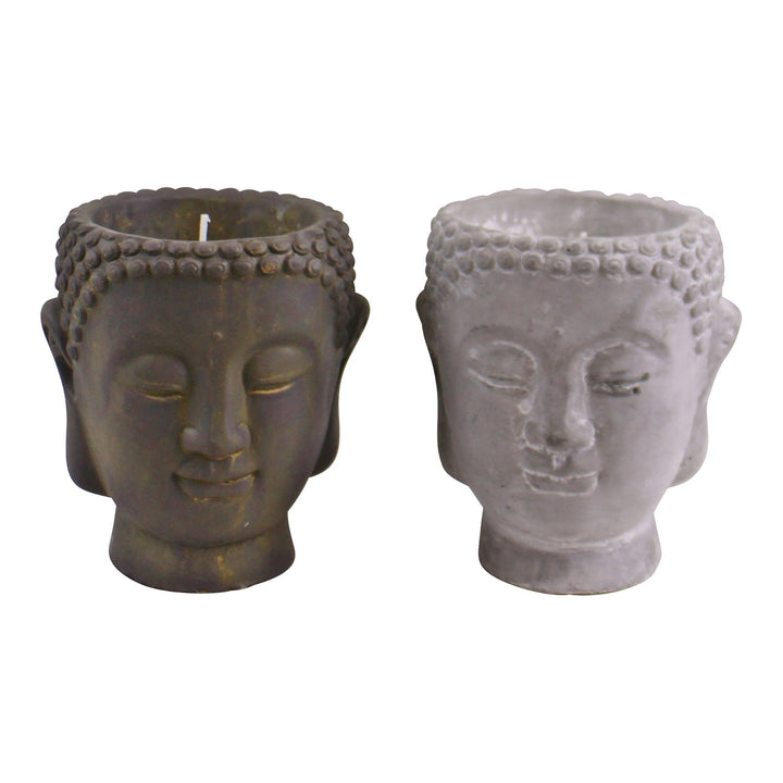 Set of 2 Medium Cement Buddha Design Candles - Smiddy Furniture-1