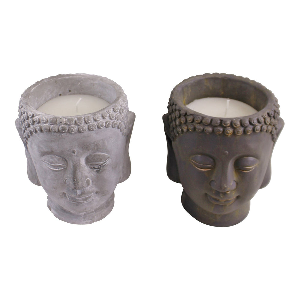 Set of 2 Large Cement Buddha Design Candles - Smiddy Furniture-2