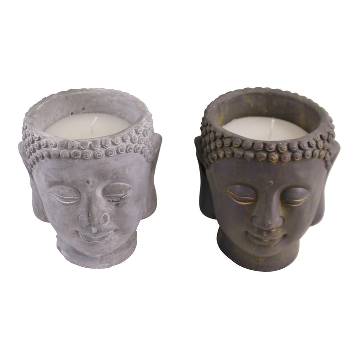 Set of 2 Large Cement Buddha Design Candles - Smiddy Furniture-2