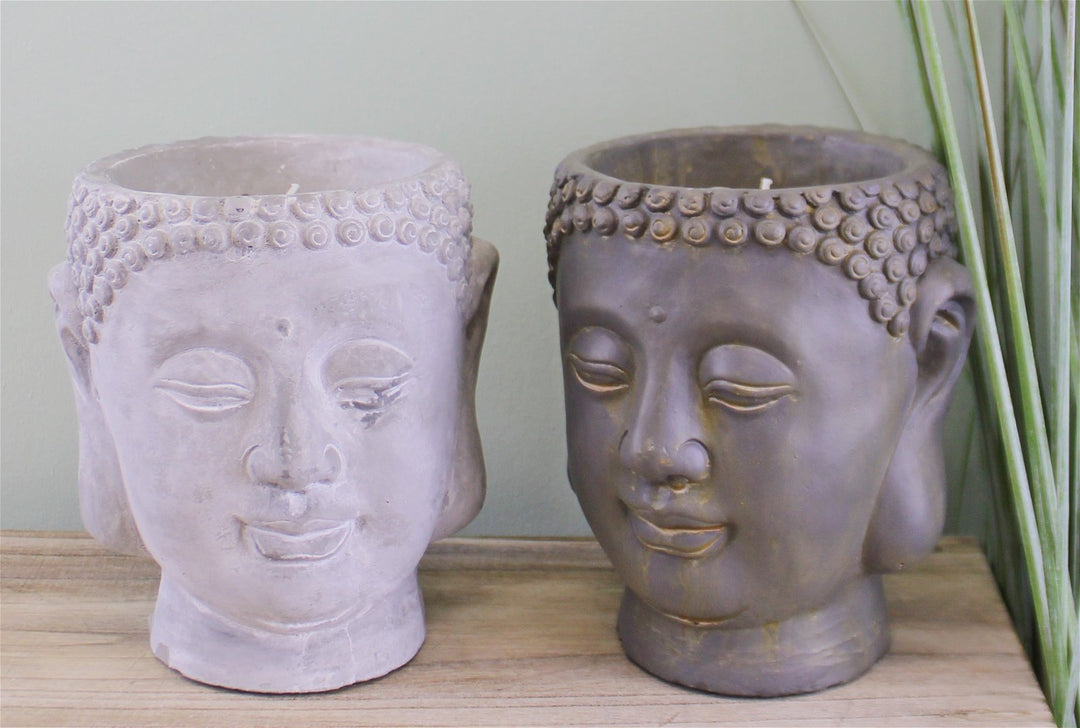 Set of 2 Large Cement Buddha Design Candles - Smiddy Furniture-3