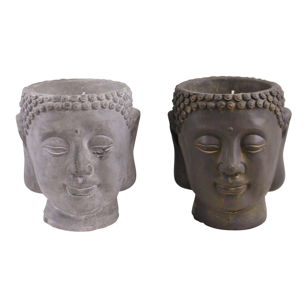 Set of 2 Large Cement Buddha Design Candles - Smiddy Furniture-1
