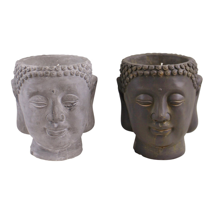 Set of 2 Large Cement Buddha Design Candles - Smiddy Furniture-1