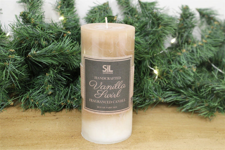 Vanilla Swirl Ombre Pillar Candle - Smiddy Furniture-3