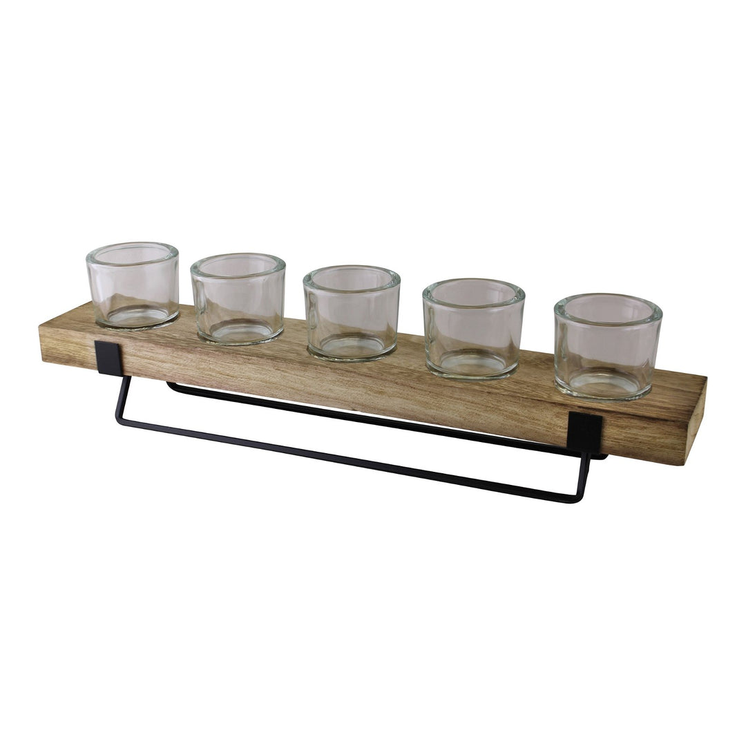 5 Piece Glass, Wood & Metal Tealight Holder - Smiddy Furniture-2