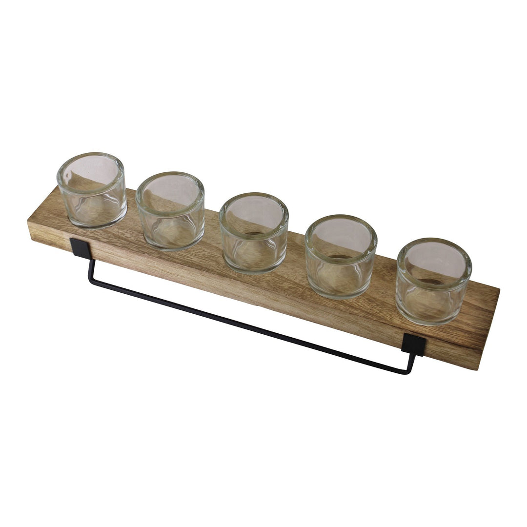 5 Piece Glass, Wood & Metal Tealight Holder - Smiddy Furniture-3