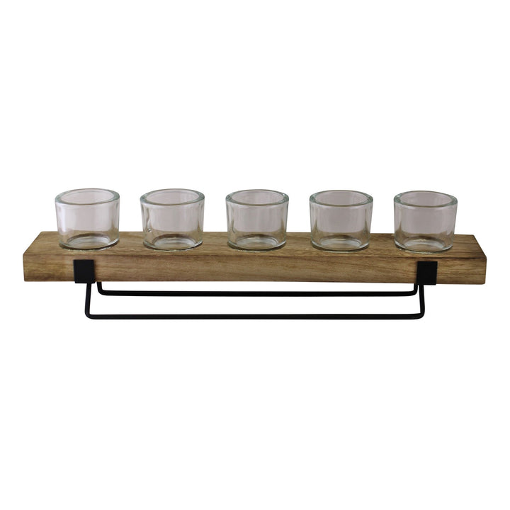 5 Piece Glass, Wood & Metal Tealight Holder - Smiddy Furniture-1