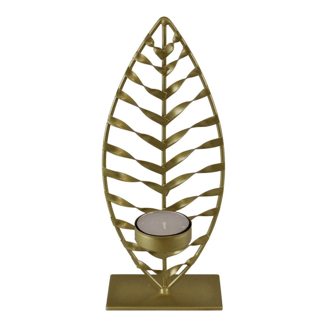 Small Gold Leaf Tea Light Holder with Tea Light - Smiddy Furniture-1