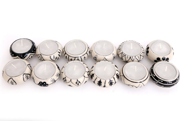 Pack of 12 Ceramic Black & White Crackle Tealights - Smiddy Furniture-1