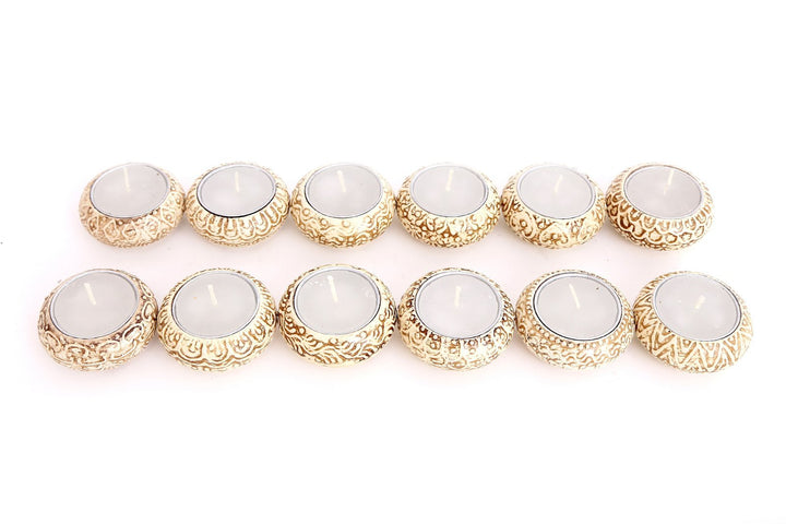 Pack of 12 Ceramic Natural Beige Tealights - Smiddy Furniture-1