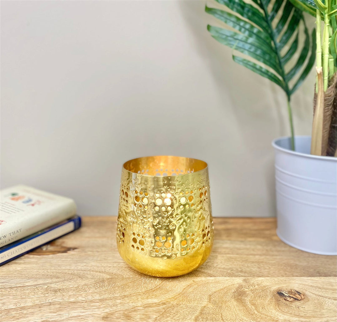 Small Gold Candle Pot 13.5cm - Smiddy Furniture-2