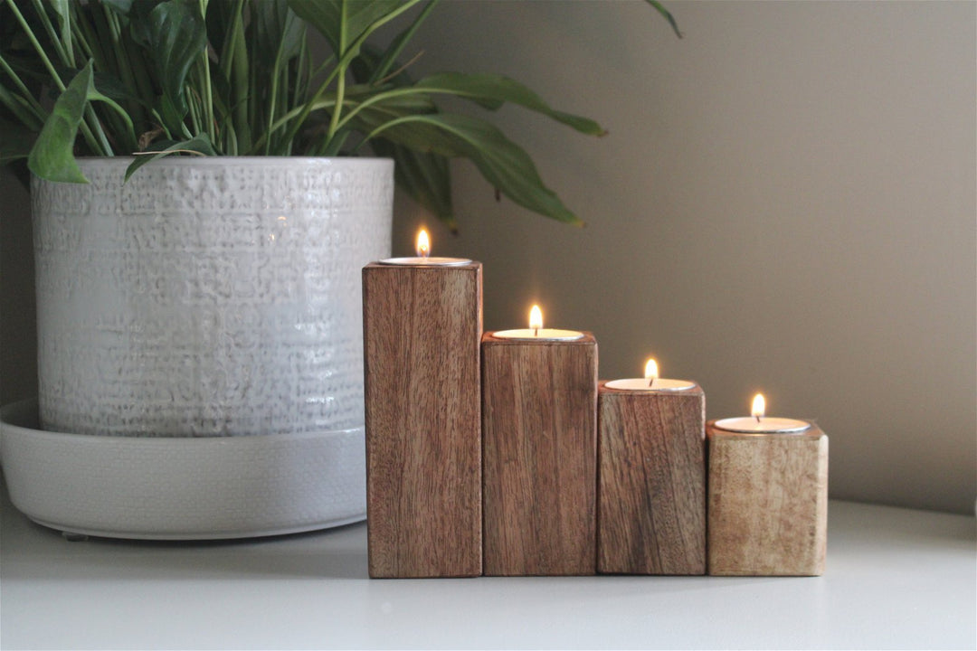 Set of Four Mango Wood Tealight Holders-Smiddy Furniture