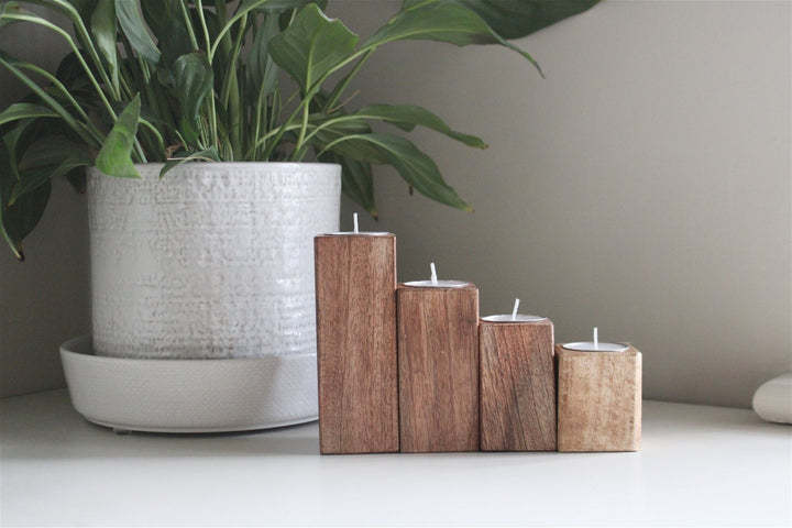 Set of Four Mango Wood Tealight Holders-Smiddy Furniture