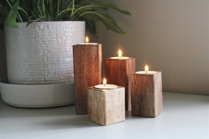 Set of Four Mango Wood Tealight Holders-Smiddy Furniture