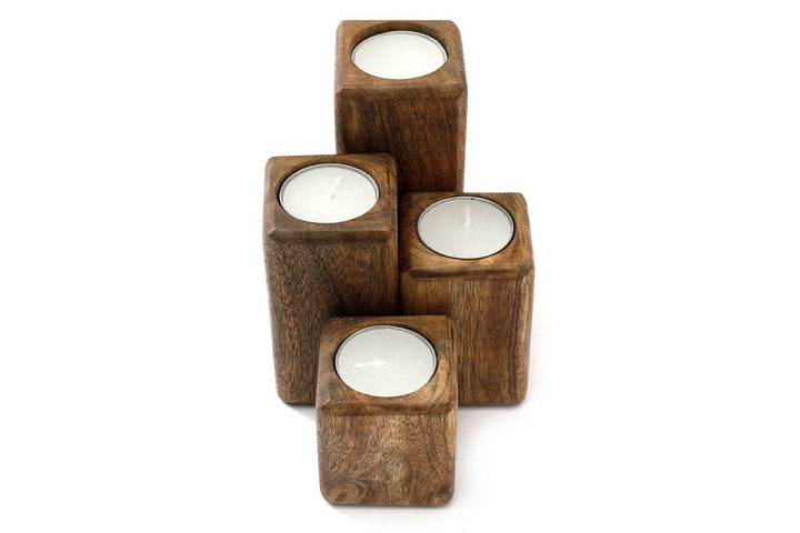 Set of Four Mango Wood Tealight Holders-Smiddy Furniture