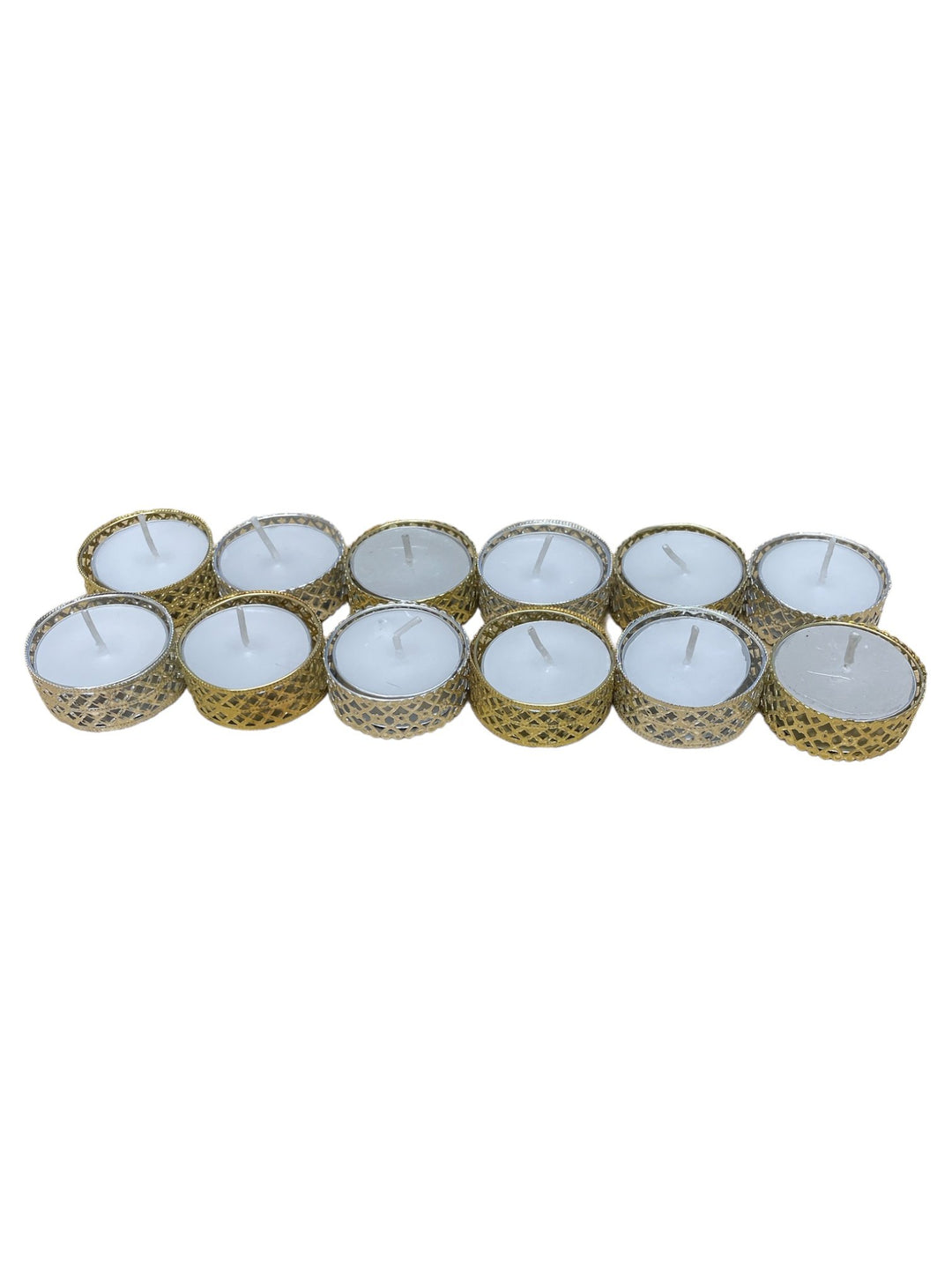 Silver and Gold Heart Pattern Tea Light Candles, Pack of 12 - Smiddy Furniture-1