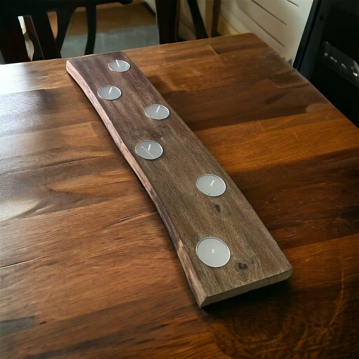 Long Mango Wood 6 Tea Light Holder 49cm - Smiddy Furniture-3