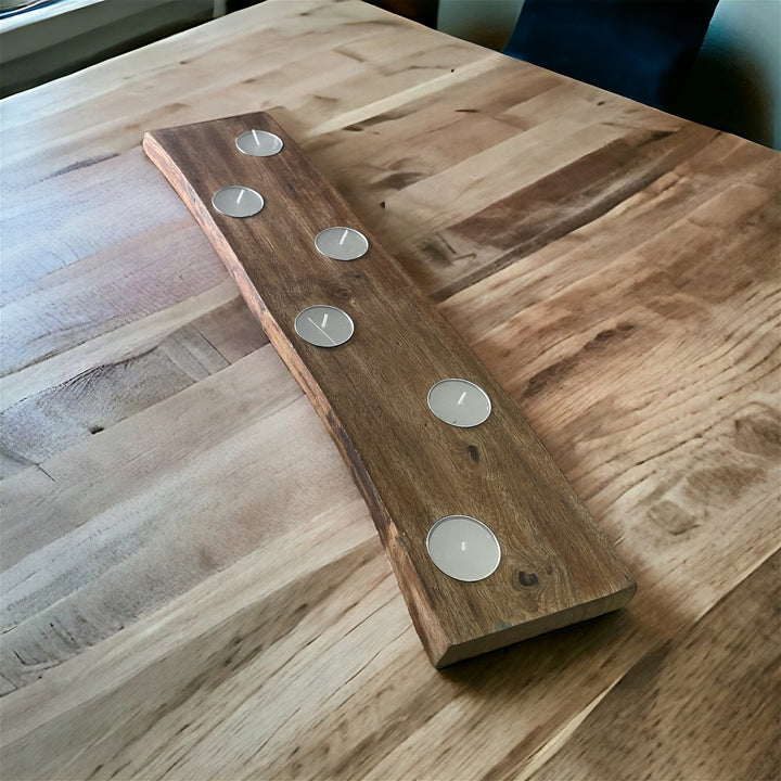 Long Mango Wood 6 Tea Light Holder 49cm - Smiddy Furniture-4