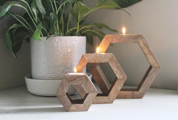 Set of Three Hexagon Tealight Holders - Smiddy Furniture-2