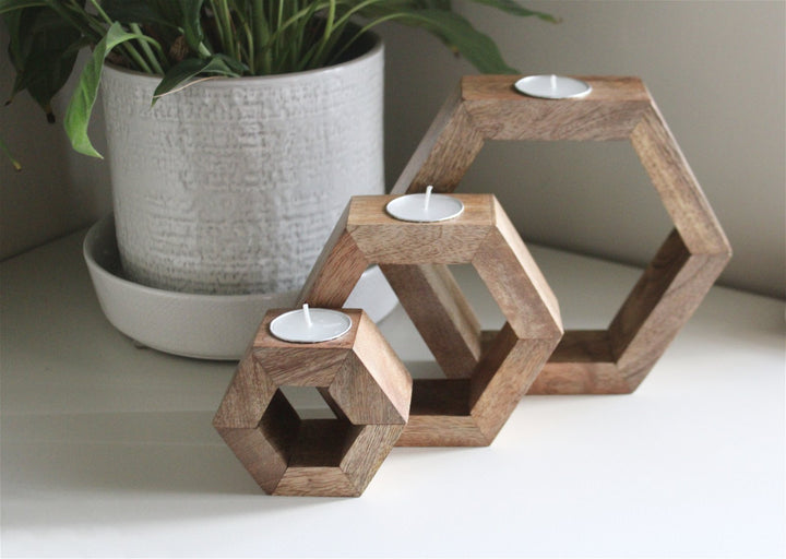 Set of Three Hexagon Tealight Holders - Smiddy Furniture-3