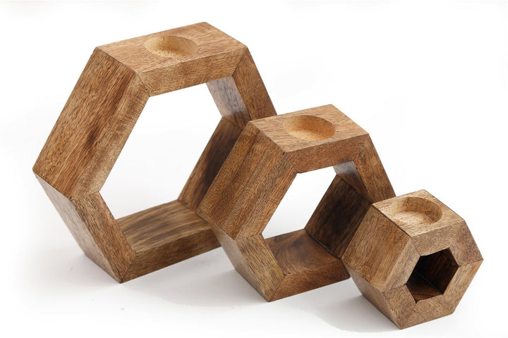 Set of Three Hexagon Tealight Holders - Smiddy Furniture-1