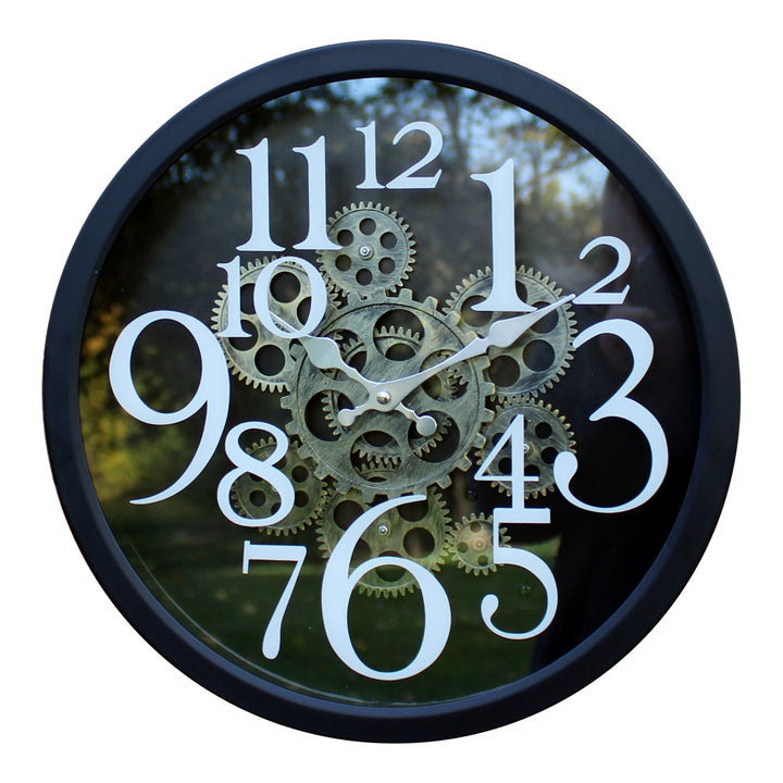 Black Metal Gear Style Clock, 38cm - Smiddy Furniture-1