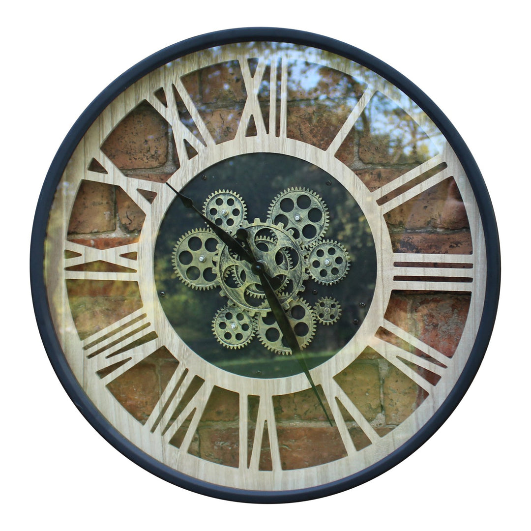 Black and Natural Moving Gear Clock, 57cm. - Smiddy Furniture-1