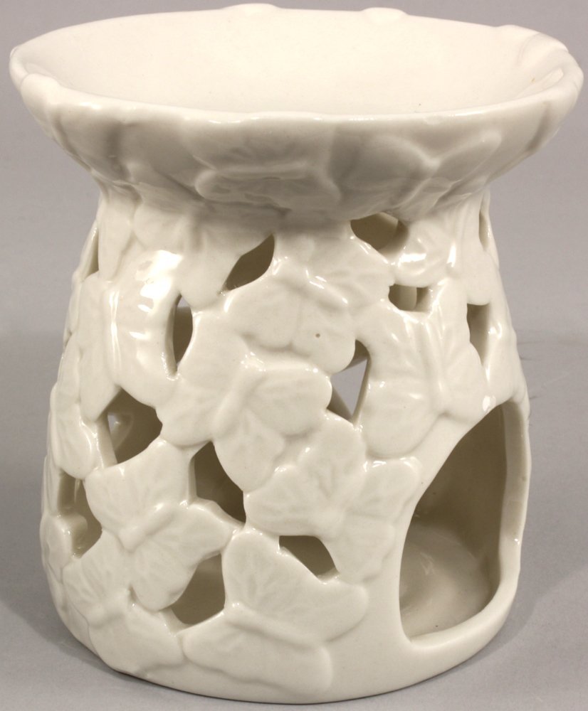 White Embossed Butterfly Oil Burner - Smiddy Furniture-2