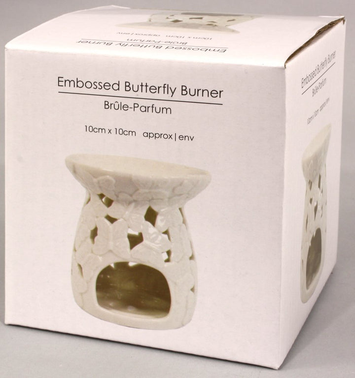 White Embossed Butterfly Oil Burner - Smiddy Furniture-4
