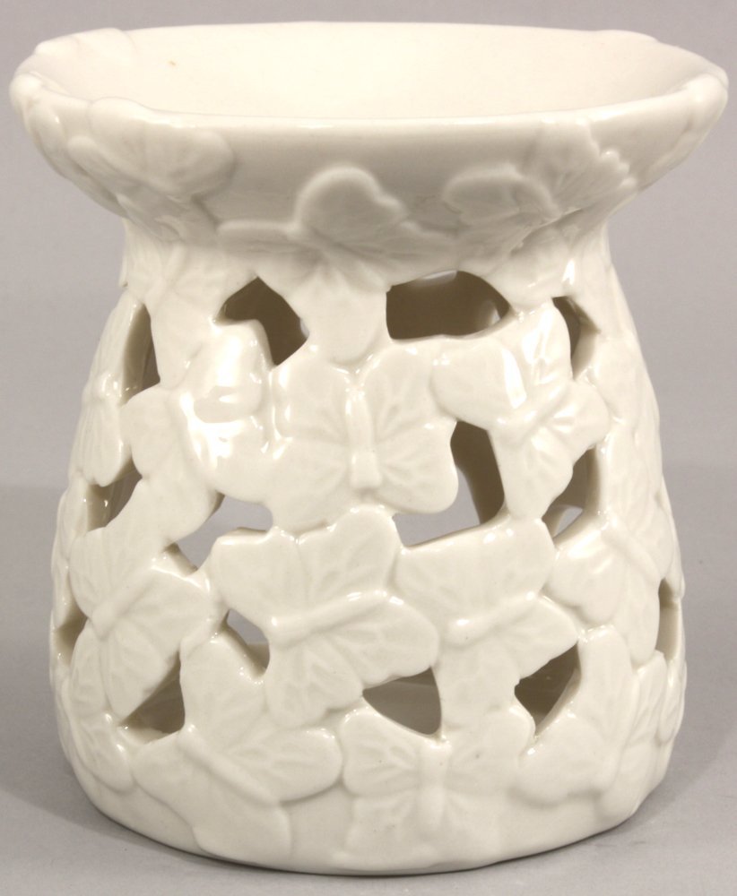 White Embossed Butterfly Oil Burner - Smiddy Furniture-1