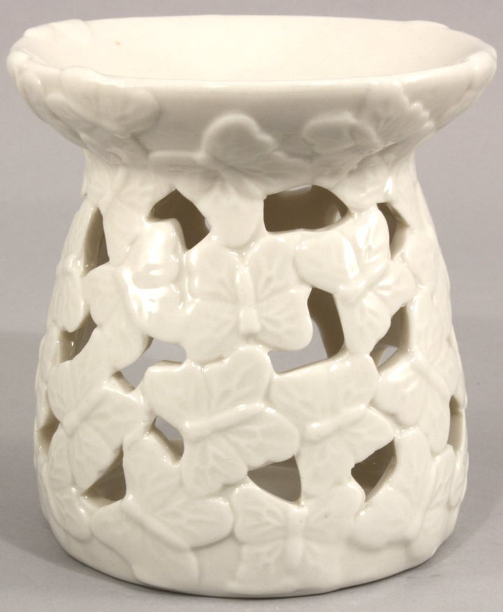White Embossed Butterfly Oil Burner - Smiddy Furniture-1