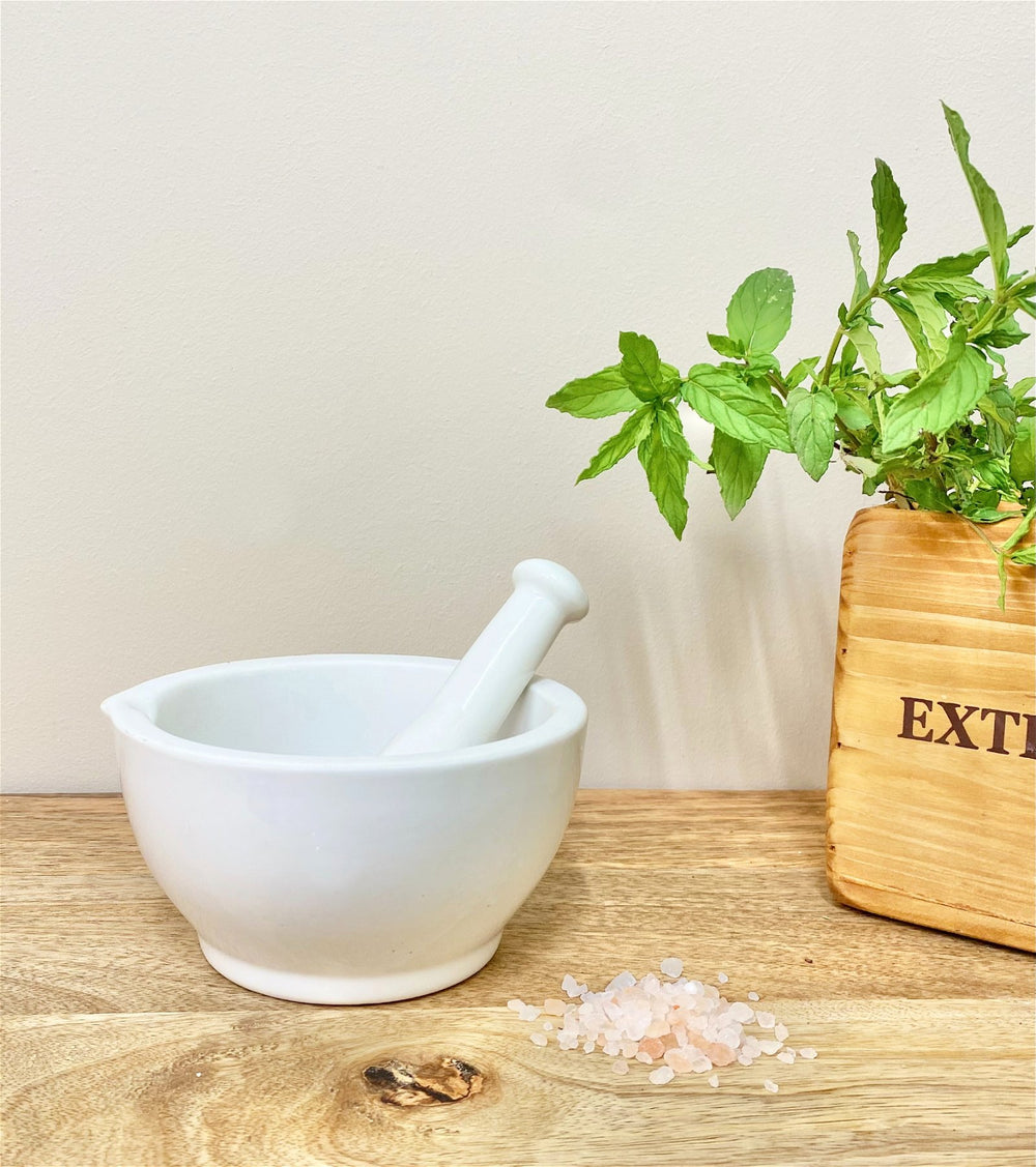 Stoneware Pestle & Mortar in White - Smiddy Furniture-2