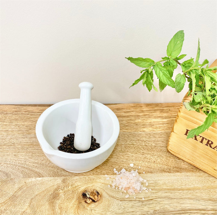 Stoneware Pestle & Mortar in White - Smiddy Furniture-3