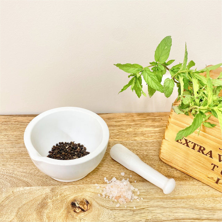 Stoneware Pestle & Mortar in White - Smiddy Furniture-4