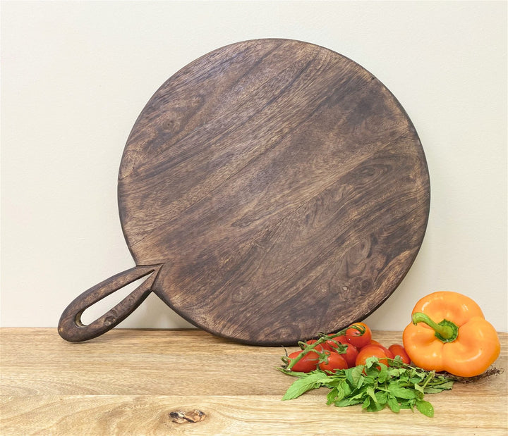 Circular Wooden Chopping Board With Carved Handle 49cm-Smiddy Furniture