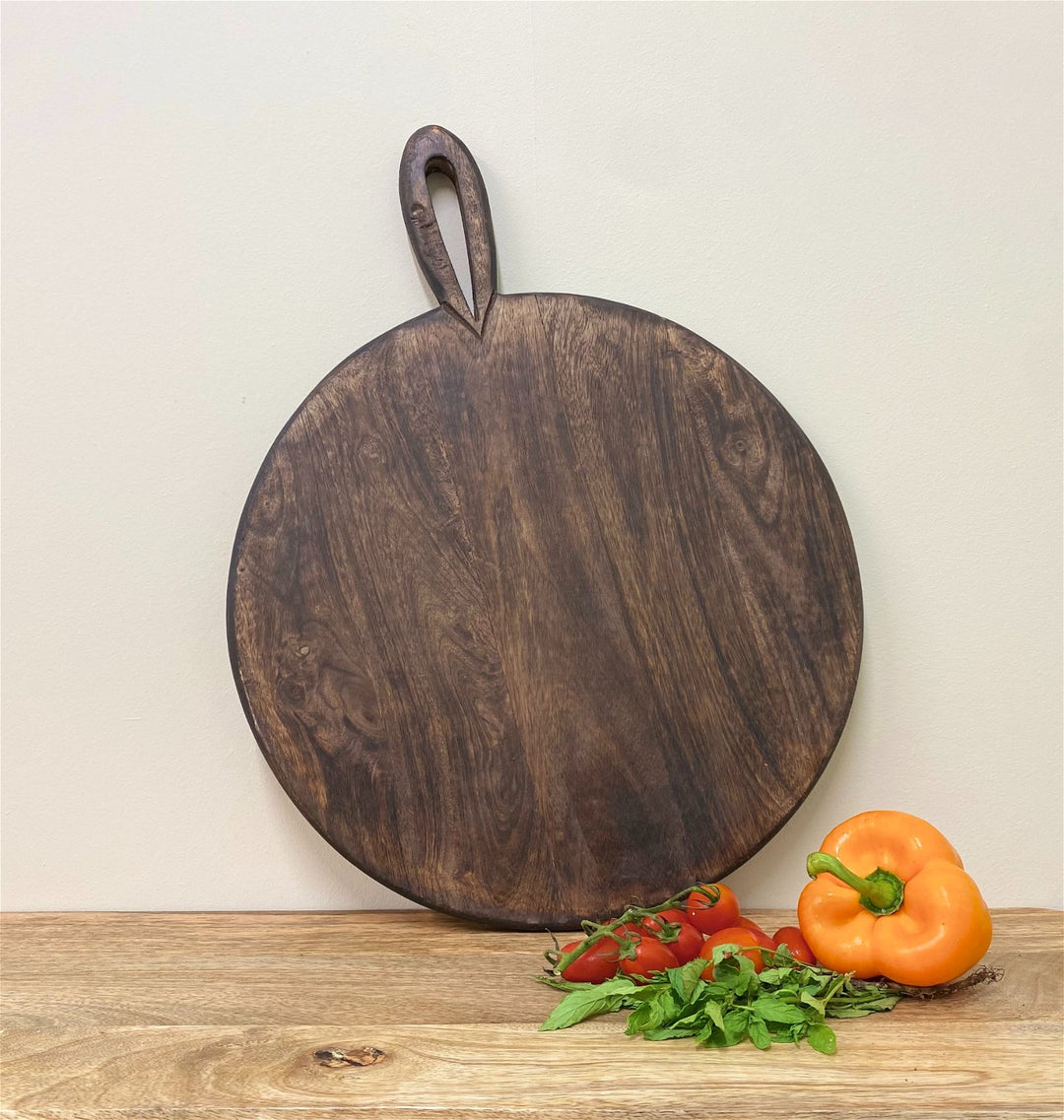 Circular Wooden Chopping Board With Carved Handle 49cm-Smiddy Furniture
