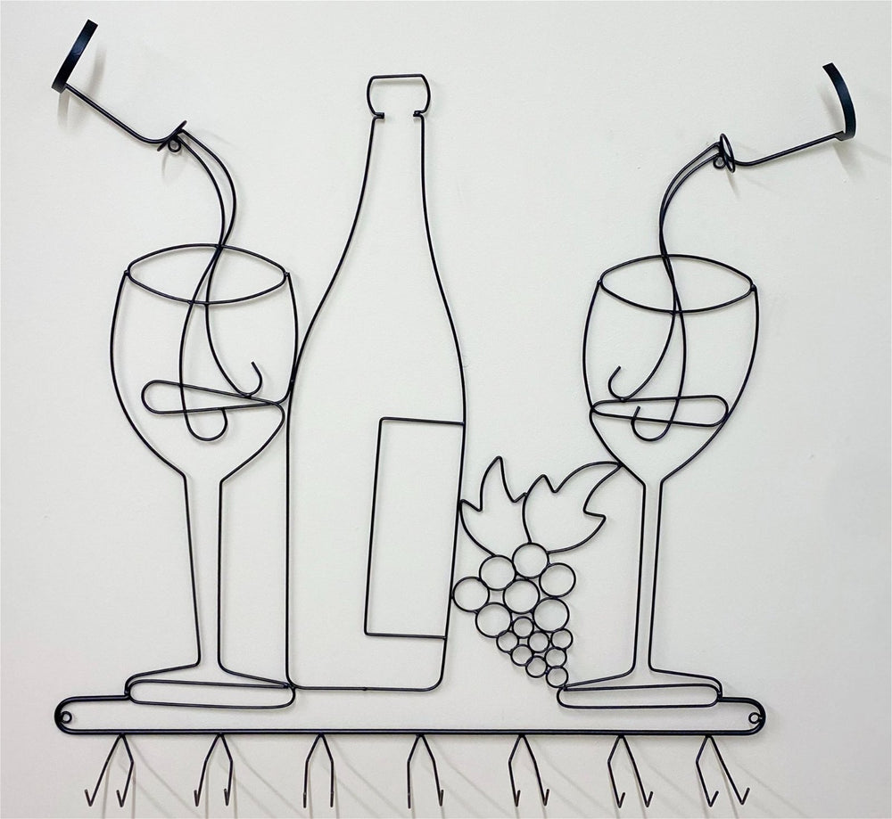 Wall Mounted Black Wire Wine Bottle & Glass Holder - Smiddy Furniture-2